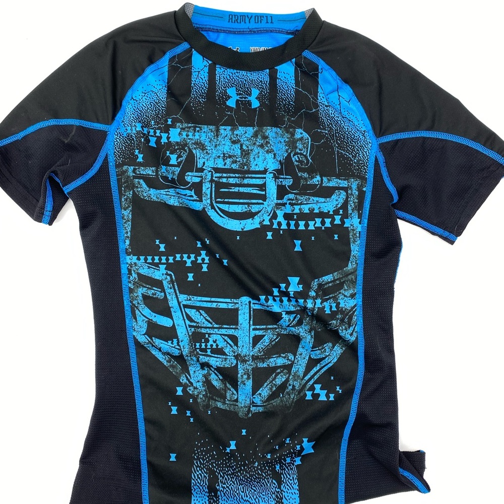 Under Armour youth football athletic snug stretchy heat gear shirt. Keep cool.